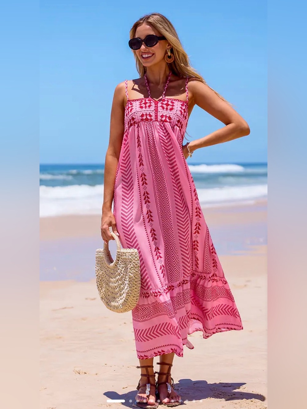 Patterned Maxi Dress CROCHET TOP size 8  / SMALL on TAG BOHO Indi
